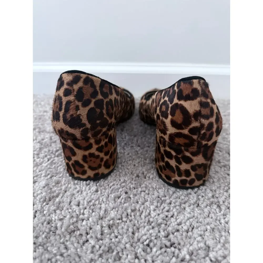 ANN TAYLOR brown black cheetah print calf hair pointed block heel pumps shoes - Picture 7 of 9